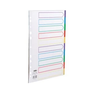 Image of Concord Punched Pocket Dividers Plastic Multicolour-tabbed 10-Part Extra Wide A4 White Ref 66199
