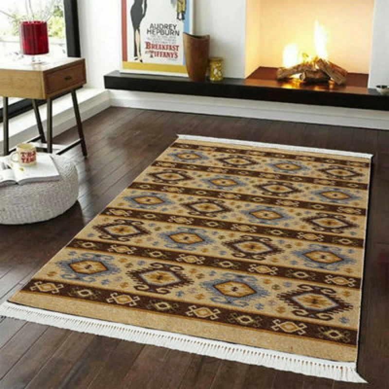 Image of Smart Living Luxury Traditional Design Soft Reversible Washable Aqcha Rug - 120Cm X 170Cm - Mustard