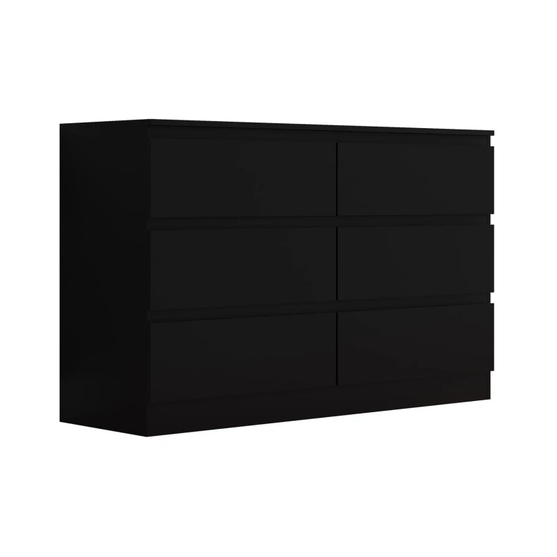 Image of FWStyle FWStyle 6 Drawer Black Chest Of Drawers Matt Effect Finish Black One Size Unisex 5056413123374