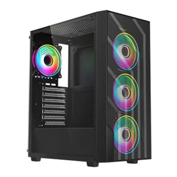 Image of VIDA Vida Sirocco Black ARGB Gaming Case w/ Glass Window ATX 4x ARGB Fans Mesh Front SIROCCO-BLK