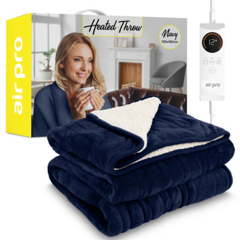 Image of Air Pro Heated Throw - Electric Blanket - Digital Controller - Timer Up To 9 Hour, 6 Settings - Single 130X160Cm - Navy Shearling