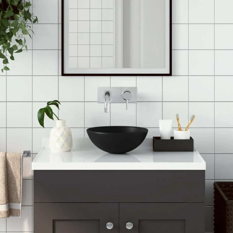 Image of VIDAXL Bathroom Sink Ceramic Matt Black Round Vidaxl 8720286036914