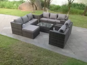 Image of Fimous 8 Seater Outdoor Dark Grey Rattan Lounge Complete Sofa Set with Rectangular Coffee Table, Lounge Sofa, and Footstool