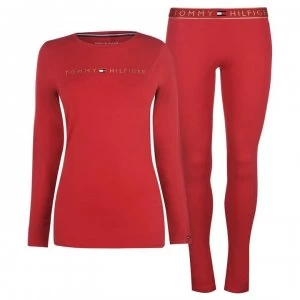Image of Tommy Bodywear Long Sleeve Gold Logo Pyjama Set - Tango red