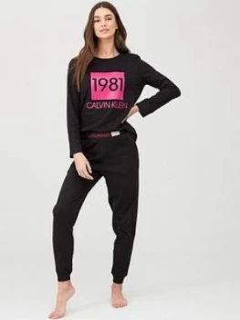 Image of Calvin Klein Long Sleeve Pyjama Set - Black Size M Women
