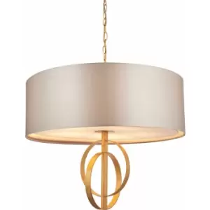 Image of Antique Gold Ceiling Pendant Light & Mink Satin Shade - 5 Bulb Hanging Fitting