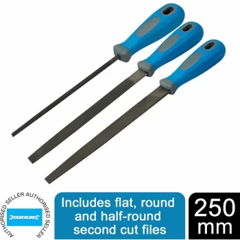 Image of File Set 3pce 2nd Cut 250mm Tools Set MS98 - Silverline