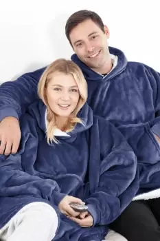 Image of Eskimo Sherpa Lined Blanket Fleece Hoodie Navy