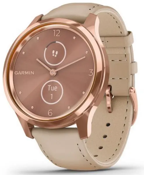 Image of Garmin Watch Vivomove Luxe Rose Gold PVD Sand Leather GMN-229