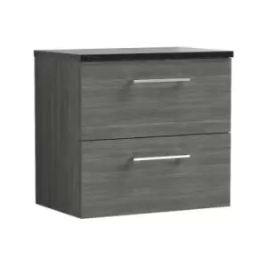 Image of Nuie Arno Anthracite 600mm Wall Hung 2 Drawer Vanity Unit with Sparkling Black Laminate Worktop - ARN524LSB - Anthracite