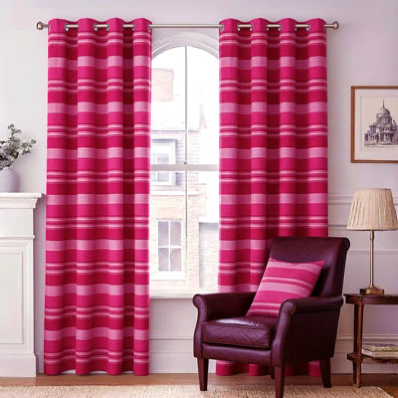 Image of Homescapes Cotton Morocco Striped Pink Curtains 137 X 137 Cm