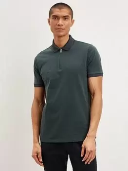 Image of Burton Menswear London Burton Slim Fit Plain Zip Polo, Khaki Size M Men
