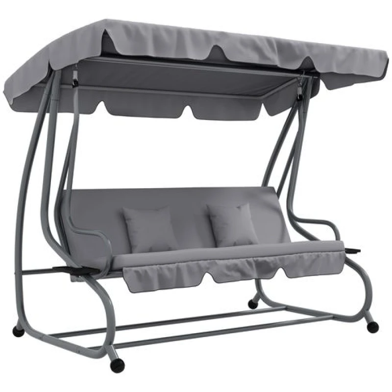 Image of Outsunny 2-in-1 Garden Swing Chair for 3 Person w/ Adjustable Canopy, Grey Pale Grey