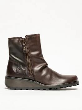 Image of Fly London Mon Side Zip Ankle Boots - Brown, Size 7, Women