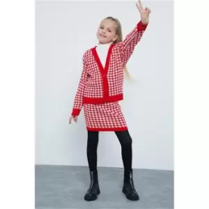 Image of I Saw It First Red Girls Knitted Dogtooth Set - Red