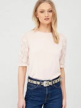 Image of Oasis Frill Detail Knitted Jumper - Pale Pink, Size XS, Women