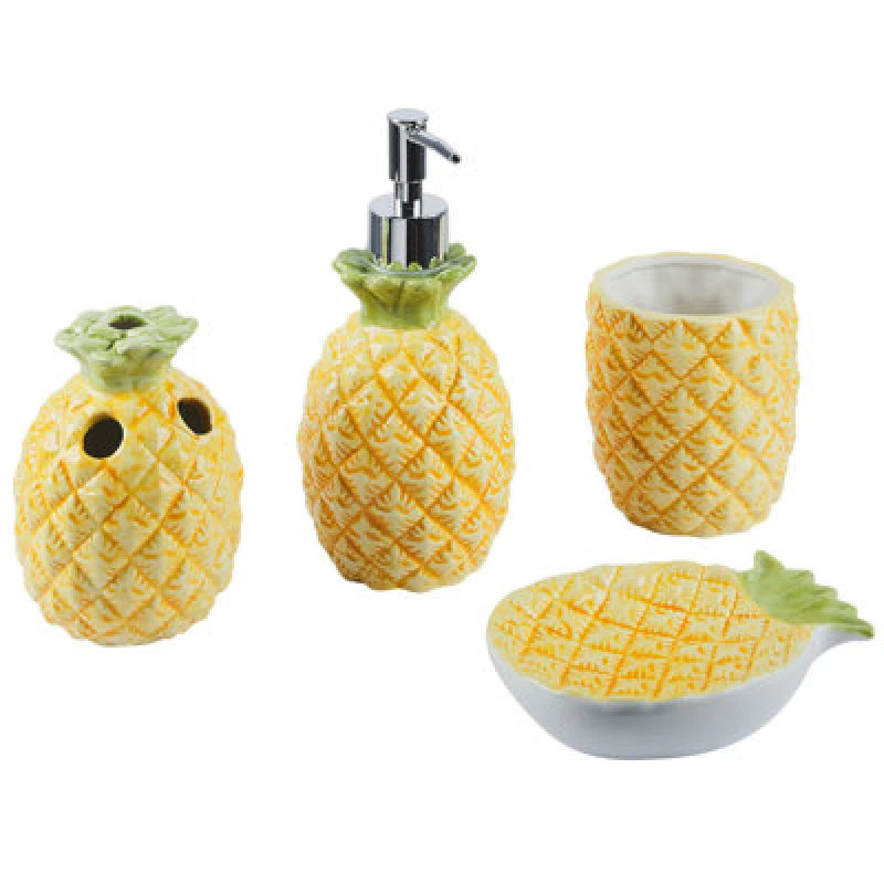 Image of Beliani 4 Piece Bathroom Accessories Set Maicao Ceramic Yellow