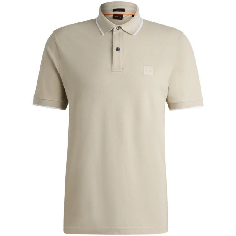 Image of Boss Pique Logo Polo Shirt - Beige Beige XL