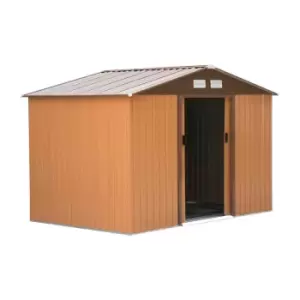 Image of Outsunny 9' x 6' Metal Apex Storage Shed - Brown