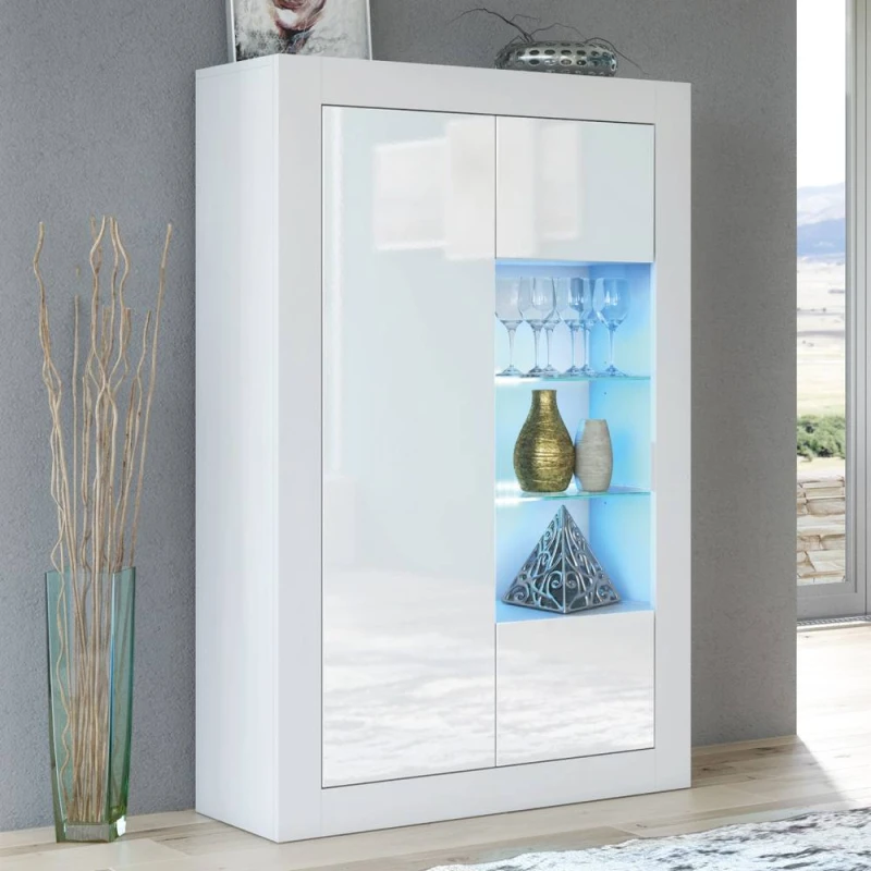 Image of Creative Furniture Arcadia Display Cabinet 140cm - White with Gloss Doors & LED Lights White Unisex