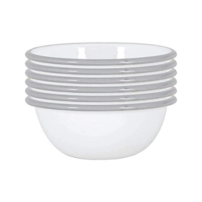 Image of Argon Tableware White Enamel Bowls - 16Cm - Grey - Pack Of 6