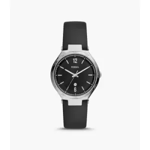 Image of Fossil Womens Ashtyn Three-Hand Date Leather Watch - Black