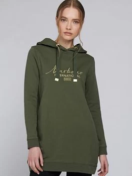 Image of Barbour International Script Logo Hoodie - Green, Size 8, Women