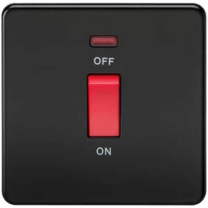 Image of KnightsBridge 45A 1G DP 230V Screwless Matt Black Electric Switch With Neon