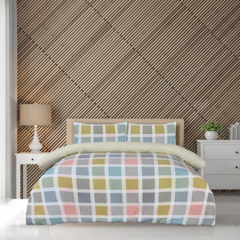 Image of Smart Living Smart Living Luxury Super Soft Crosshatch Check Reversible Complete Bedding Set Size: Single Multi Single Unisex 5056557583027