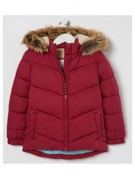 Image of Fatface Girls Elsie Faux Fur Hooded Coat - Berry