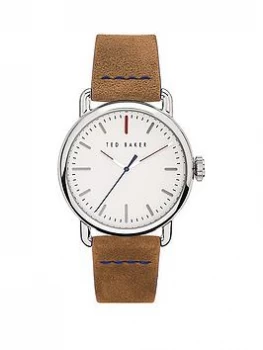 Image of Ted Baker Cream and Silver Detail Dial Tan Leather Strap Watch, One Colour, Men