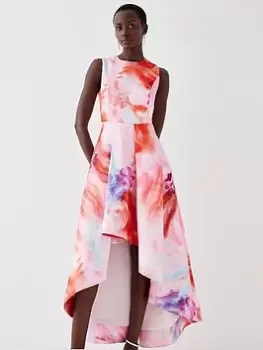 Image of COAST Dip Hem Twill Midi Dress - Pink, Size 12, Women