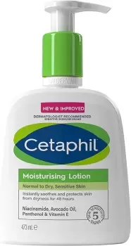 Image of Cetaphil Face & Body Moisturiser, 473ml Moisturising Lotion, Sensitive Skin, With Niacinamide & Vitamin E