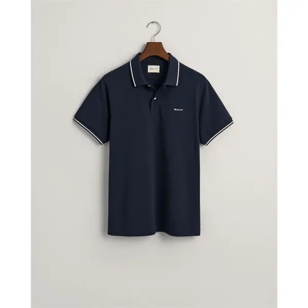 Image of Gant Tipped Piqu Polo Shirt - Blue S