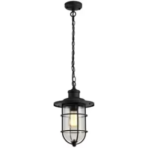 Image of Luminosa Lighting - Ceiling Pendant, 1 x E27, Black, Gold With Seeded Clear Glass, IP54