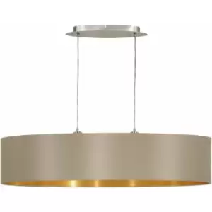 Image of Pendant Light Colour Satin Nickel Shade Taupe Gold Fabric Bulb E27 2x60W