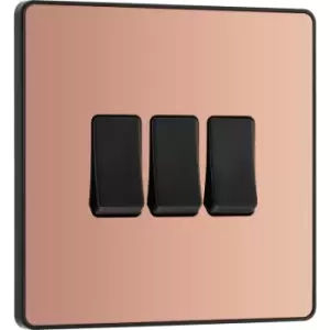 Image of BG Evolve Polished (Black Ins) Triple Light Switch, 20A 16Ax, 2 Way in Copper Steel