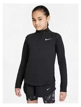 Image of Nike Girls Dri-Fit Long Sleeve Half Zip Top Run Top - Black, Size S