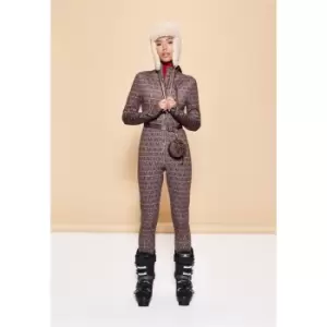 Image of Missguided MSGD Sports Fitted All Over Print All-in-One Ski Snowsuit - Brown