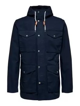 Image of SELECTED Hooded Cotton Parka Jacket Men Blue