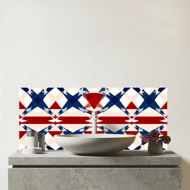 Image of Warren Reed - Designer American Flag Abstract Pattern Glass Bathroom Splashback in Blue Blue Unisex