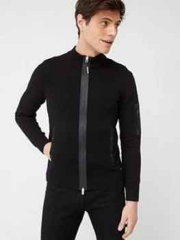 Image of Replay Zip Thru Knitted Top With Sleeve Pocket - Black