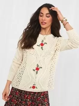 Image of Joe Browns Beautiful Bobble Floral Jumper -natural, Beige, Size 8, Women