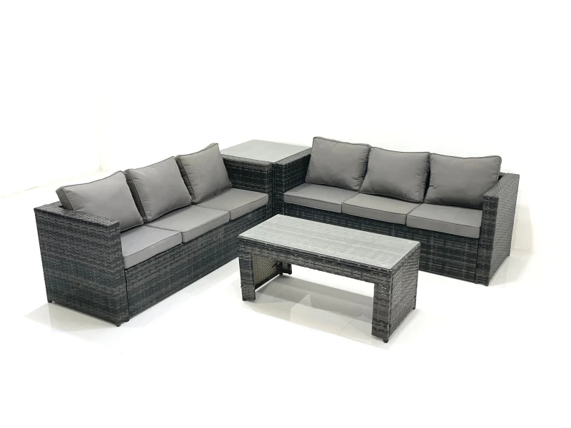 Image of Fimous Garden Outdoor Rattan Furniture Set with Sofa Coffee table Side Table Dark Grey Mixed Dark Grey
