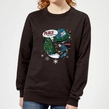 Image of DC Superman Peace On Earth Womens Christmas Sweatshirt - Black