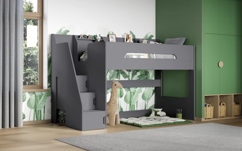 Image of Flair Stepaside Staircase High Sleeper Bed Grey