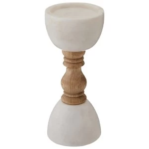 Image of Premier Housewares Sena Candle Holder With Decorative Stem - Marble/Mango Wood White