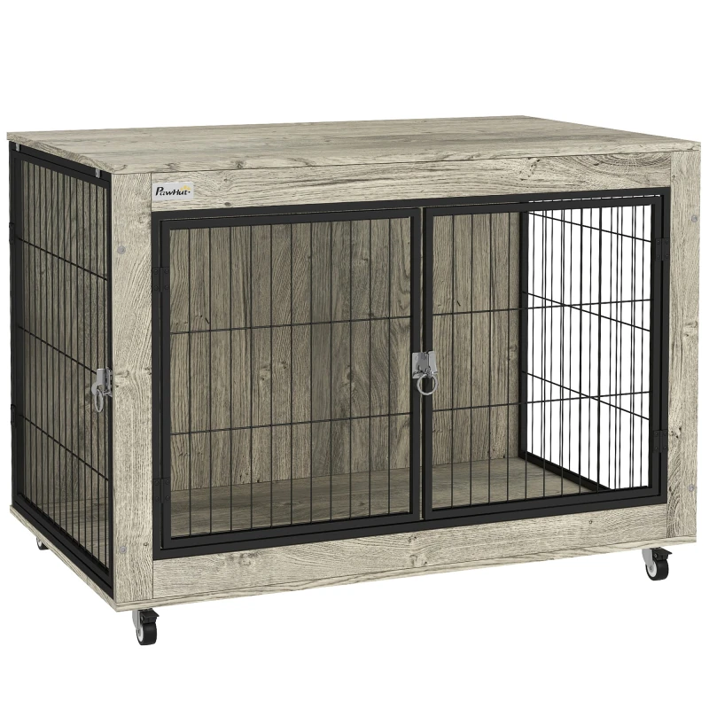 Image of PawHut Dog Crate Furniture on Wheels, for Large Dogs, 100 x 60 x 73.5cm Grey