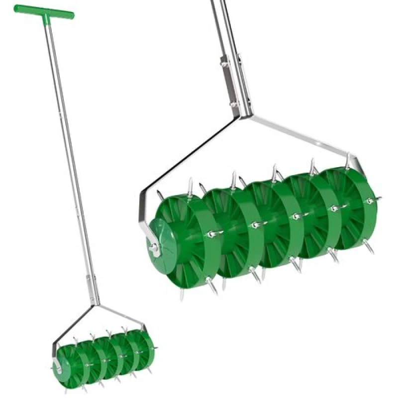 Image of Outsunny Grass Spike Roller, Soil Aerator w/ 3 Piece Handle and T-bar Grip, Green 84H-365V01DG