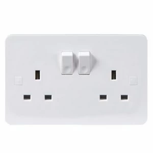 Image of KnightsBridge Pure 4mm 13A White Slimline 2G Twin 230V UK 3 Switched Electric Wall Socket
